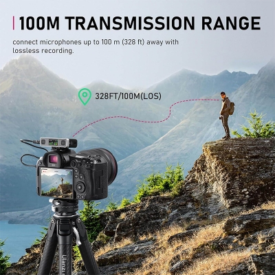 Picture of ULANZI AM18 Wireless Lavalier Microphone, U-Mic Lavalier Lapel Mic with 100m(328ft) Range,LCF Noise Cancellation, 20H Battery, Compact Wireless Lapel Mic for DSLR Cameras/iPhone/Android/Live Streaming Black