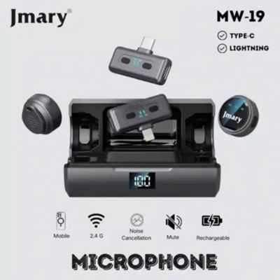Picture of Jmary MW-19 Dual Wireless Microphone for Type-C & lightning magnet clip Black