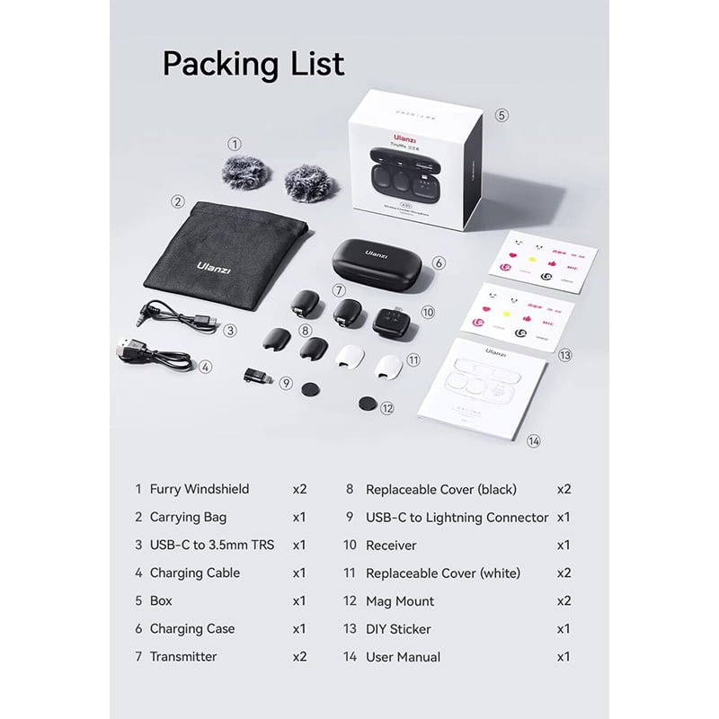 Picture of Ulanzi A30 Tiny Mic Wireless Lavalier Microphone Audio Video Voice Recording Mic for iPhone 16 Android Phone DSLR Camera Black