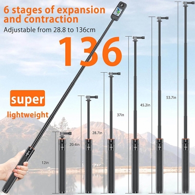 Picture of VRIG TP21 Extendable Selfie Stick Tripod for GoPro Max Hero 10 9 8 7 6 5 4, DJI Osmo Action, Insta 360 One R and More Action Camera Black