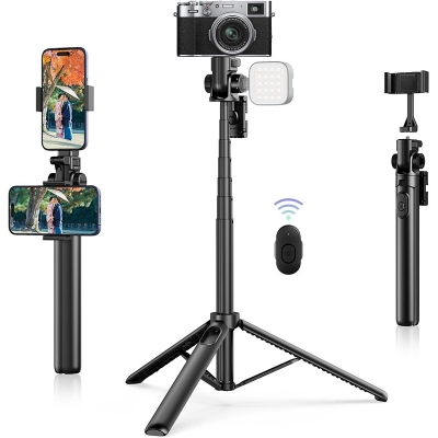 Picture of Ulanzi MT-70 2-in-1 Selfie Stick and Tripod – Perfect for Vlogging & Photos with Dual-position Holder, Extendable Handheld Selfie Stick with Cold Shoe Mount Portable Travel Vlog Tripod with Wireless Remote Black