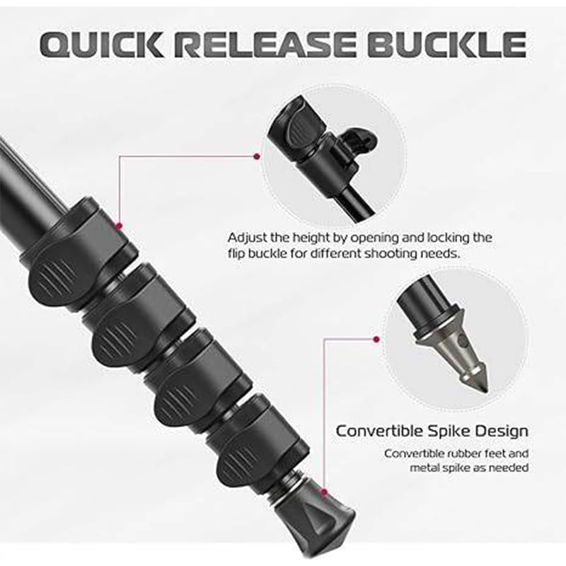 Picture of Ulanzi-TB12 Aluminum Monopod Tripod Stand for DSLR Camera Sony Portable Lightweight Extendable Climbing Pole 5 Sections Black