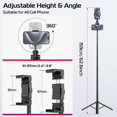 Picture of Ulanzi MT-70 2-in-1 Selfie Stick and Tripod – Perfect for Vlogging & Photos with Dual-position Holder, Extendable Handheld Selfie Stick with Cold Shoe Mount Portable Travel Vlog Tripod with Wireless Remote Black