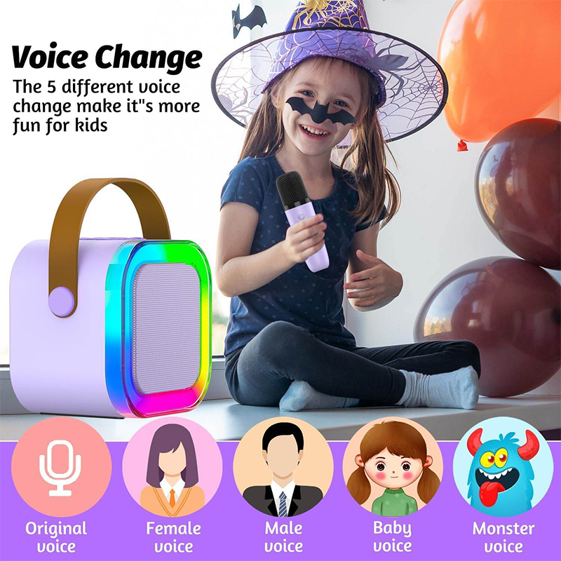 Picture of K12 Kids Karaoke Microphone Speaker Machine Bluetooth-Compatible Wireless Karaoke Mic Speaker with RGB LED Light Multicolor