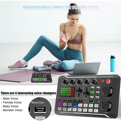 Picture of F998 Bluetooth Stereo Audio Mixer, for Live Youtube Streaming, PC, Recording Studio and Gaming Black