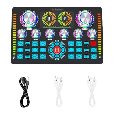 Picture of Studio Sound Mixer Q7 Sound Card Audio Mixer for Recording Live Streaming Sound Card Kit For Phone PC Black