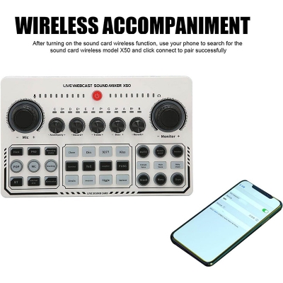 Picture of Professional USB Sound Card X50 with Intelligent Dodging, Reverb Adjustment, and Wireless Bluetooth Connectivity for Live Streaming and Audio Mixing Multicolor