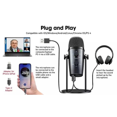 Picture of Jmary MC-PW10 Multifunctional USB Recording Microphone for Podcast Gaming and Live Streaming Black