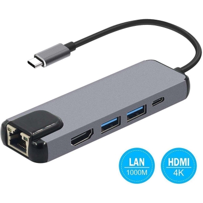 Picture of USB C Hub Multi-Port Adapter 5 in 1 with 4K HDMI Resolution for USB C Multicolor