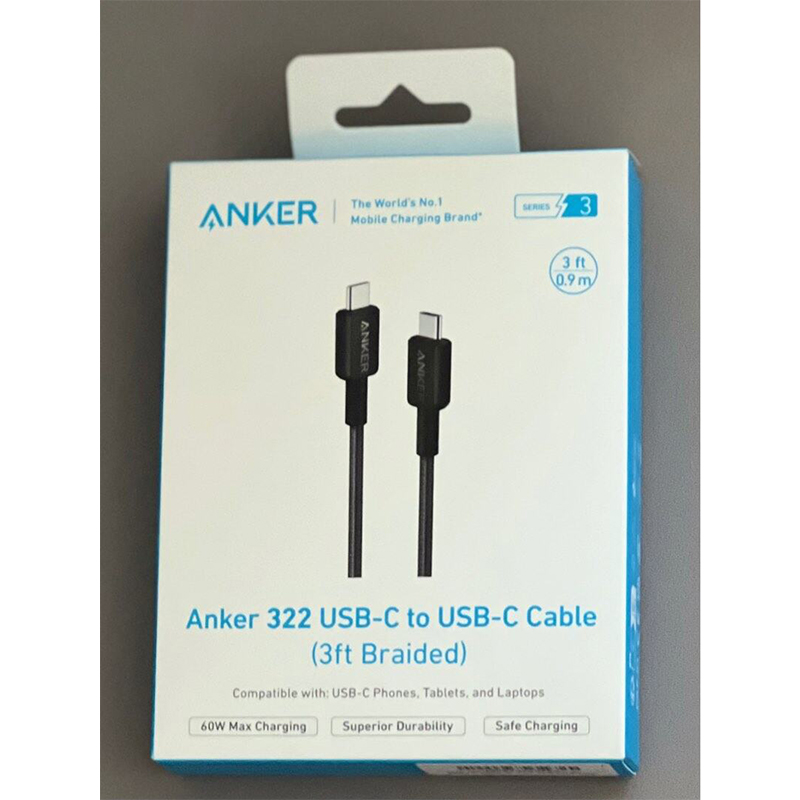 Picture of Anker 322 USB-C To USB-C Cable 3ft 60W Nylon Braided Cable Safe charging Multicolor