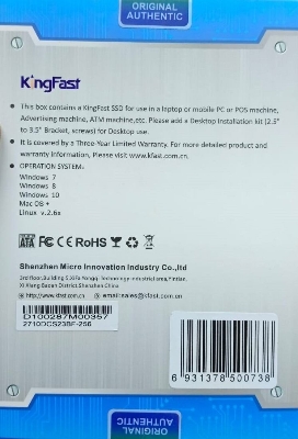 Picture of S-S-D 256gb 2.5 inch SATA KING FAST OR OC TECH Solid State Drive AVAILABLE AS STOCK 3 years service warranty - Black
