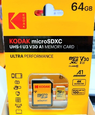Picture of KODAK 64G Ultra Memory Card 64GB A1 U3 4K Micro SD SDHC Microsd UHS-I C10 TF Performance Flash Original Minisd with Adapter - 64GB