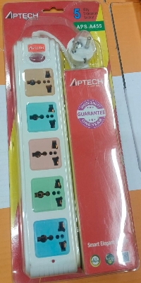 Picture of Power Strip APTECH APS-A455 For Multu uses Ensure Quality 5 way 3 Pin Smart Elegant Design
