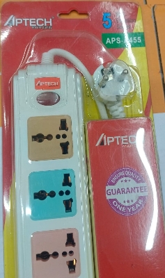 Picture of Power Strip APTECH APS-A455 For Multu uses Ensure Quality 5 way 3 Pin Smart Elegant Design