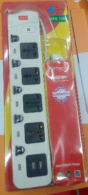 Picture of Power Strip APTECH APS-158U For Multu uses WITH 2 USB PORT Ensure Quality 4 way 3 Pin Smart Elegant Design