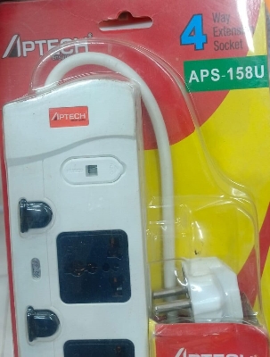 Picture of Power Strip APTECH APS-158U For Multu uses WITH 2 USB PORT Ensure Quality 4 way 3 Pin Smart Elegant Design