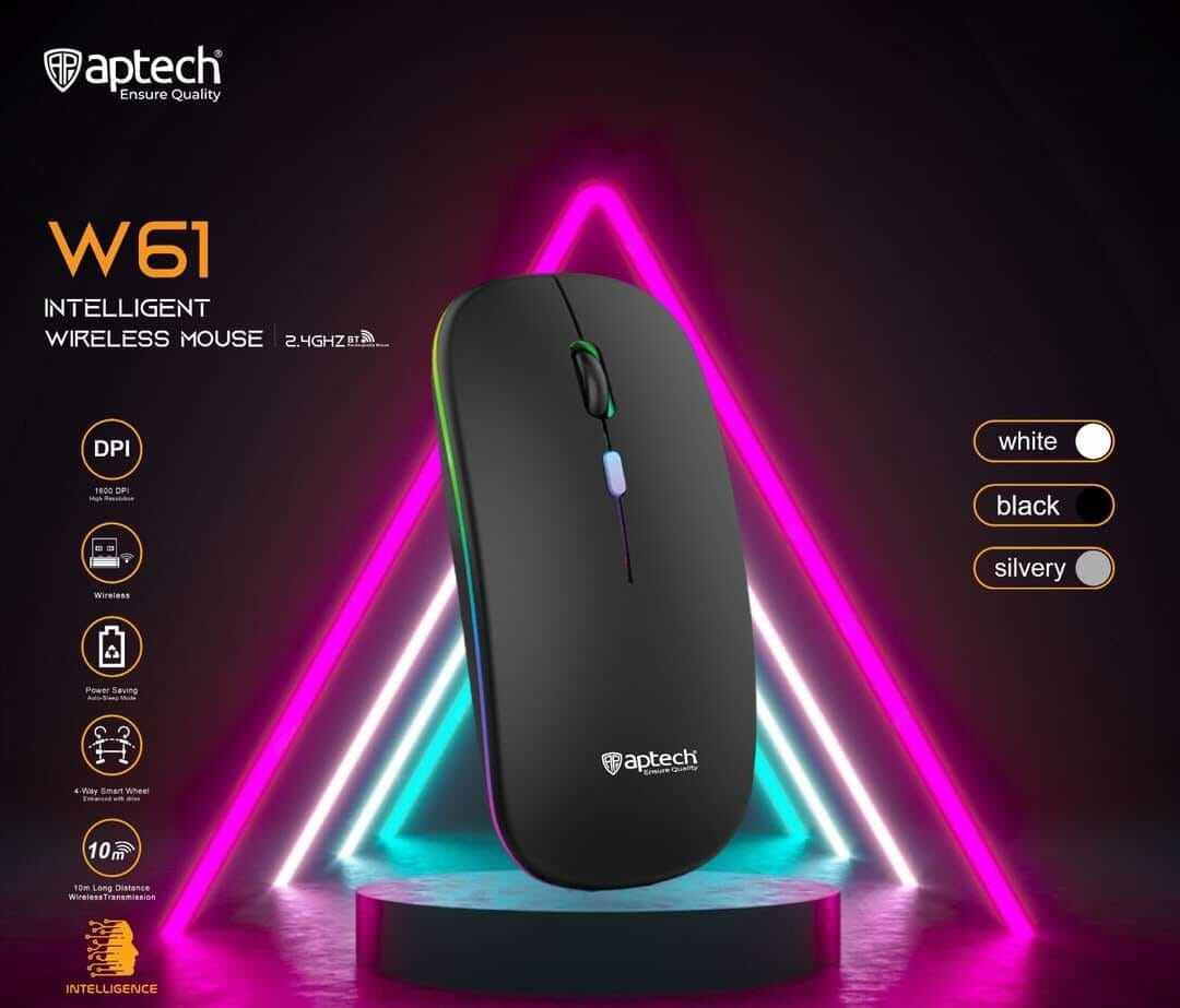 Picture of Aptech W61 Wireless Rechargeable Silent RGB Mouse - Multicolor