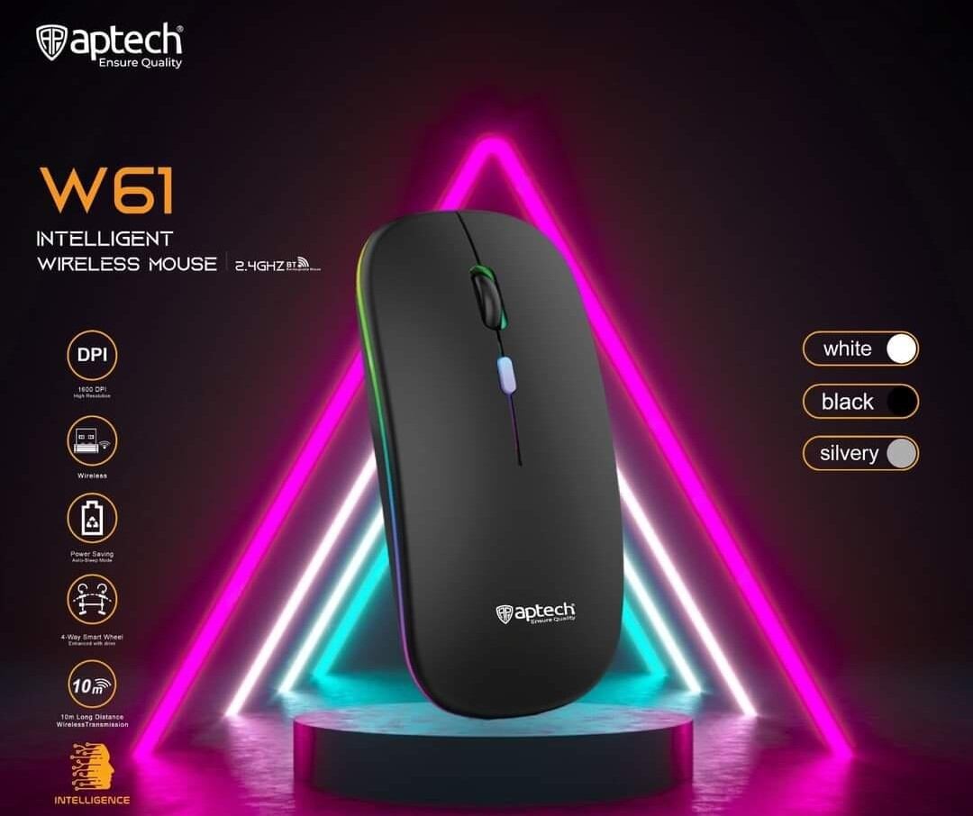 Picture of Aptech W61 Wireless Rechargeable Silent RGB Mouse - Multicolor