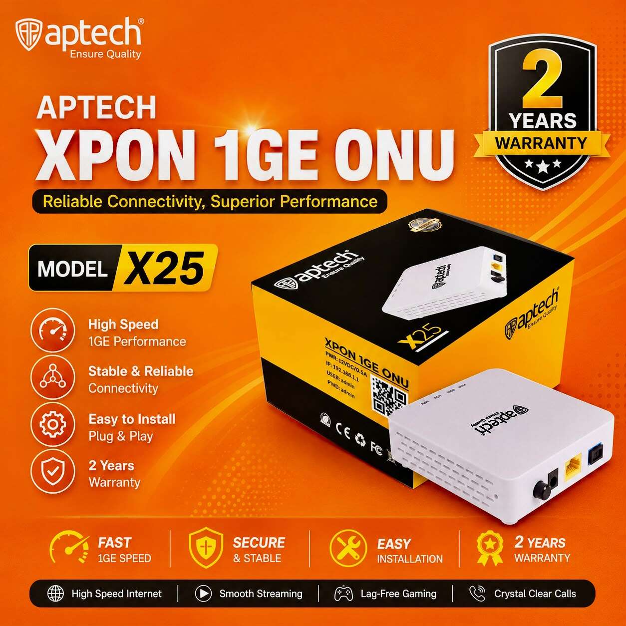Picture of ONU APTECH XPON 1GE ONU X25 BEST Quality Product - White