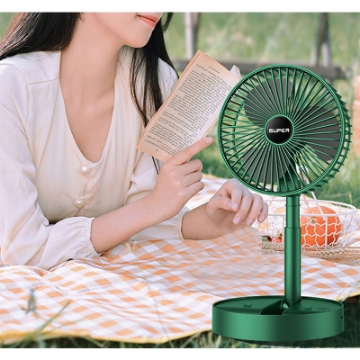 Picture of Portable USB Rechargeable Fan Telescopic Folding Desktop Fan Low Noise High Battery Life Standby Electric Fan for Office House-Green