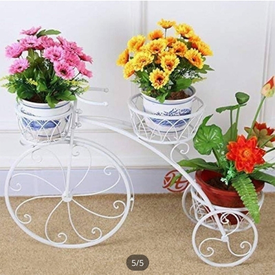 Picture of bicycle Storage Basket Float Vase Plant Stand Holder Tricycle Bike Design Organizer Flower Basket-White