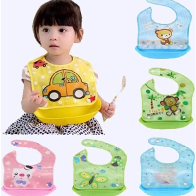Picture of Baby Feeding Plastic Bibs with Bati For Babies - 1 Pcs ( Color As Per Stock )-Multicolor
