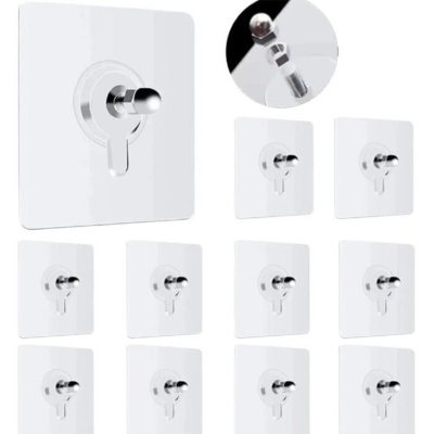 Picture of 10pcs Heavy Duty Wall Mount Hooks - Versatile Adhesive Hangers for Bathroom, Kitchen, Bedroom - Easy Drill-Free Installation, Transparent Finish