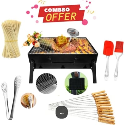 Picture of 5-In-1 Combo Offer 13 inch BBQ Machine+12 Pieces BBQ Stick+2 Pieces Silicone Oil Brush+Steel Food Clip+Bamboo Shashlik Stick 8 inch 1 Pack