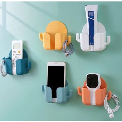 Picture of Wall Mount Phone Holder Storage Box Remote Control Mobile Phone Charging Plug Wall Holder-Multicolor