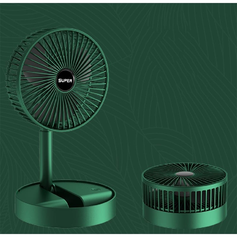 Picture of Portable USB Rechargeable Fan Telescopic Folding Desktop Fan Low Noise High Battery Life Standby Electric Fan for Office House-Green
