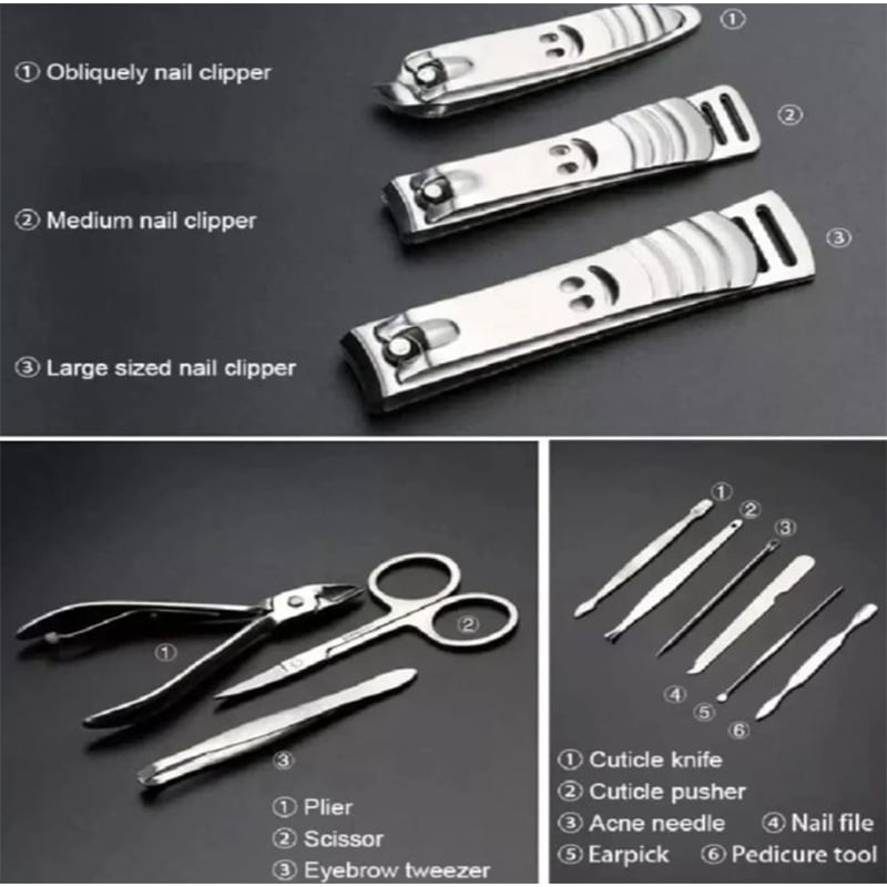 Picture of Stainless Steel Professional 12Pcs Tools Set Nail Clippers, Nail Scissors Grooming Kits, Nail Tools,unique, 002-Silver