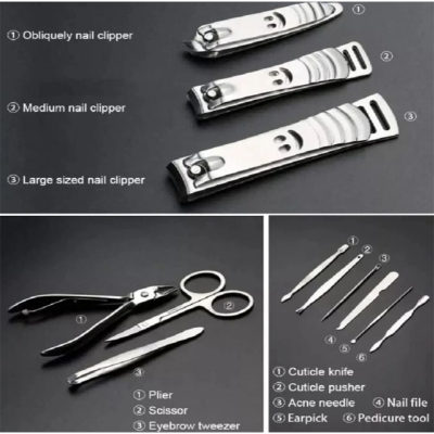 Picture of Stainless Steel Professional 12Pcs Tools Set Nail Clippers, Nail Scissors Grooming Kits, Nail Tools,unique, 002-Silver