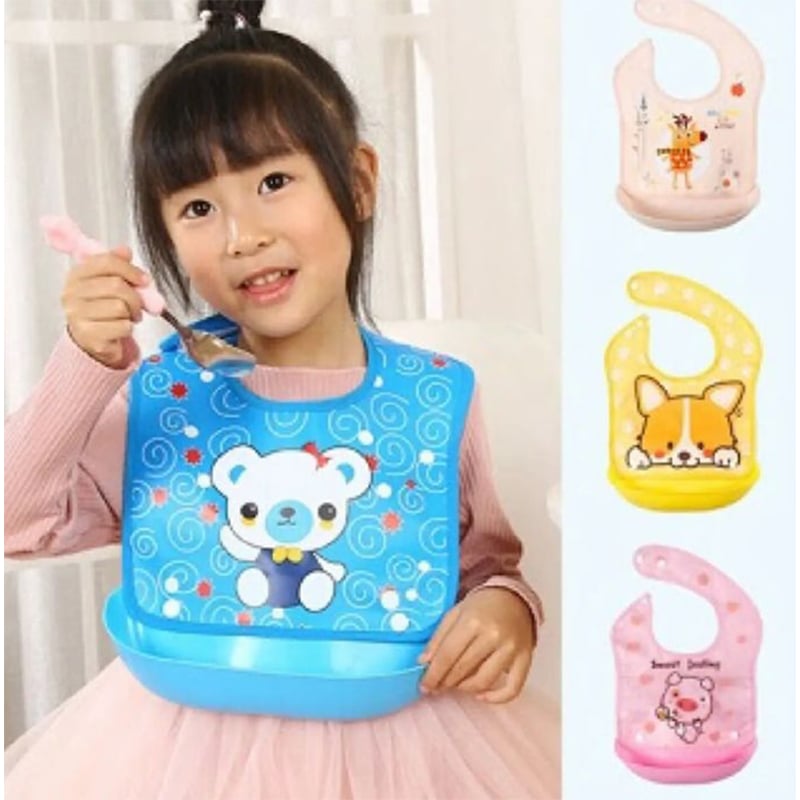 Picture of Baby Feeding Plastic Bibs with Bati For Babies - 1 Pcs ( Color As Per Stock )-Multicolor