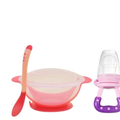 Picture of Hit Sensing Spoon For Kids And Fruit Nibbler Pacifier Feeding Sucation Baby Bowy With Feeding Set-Multicolor