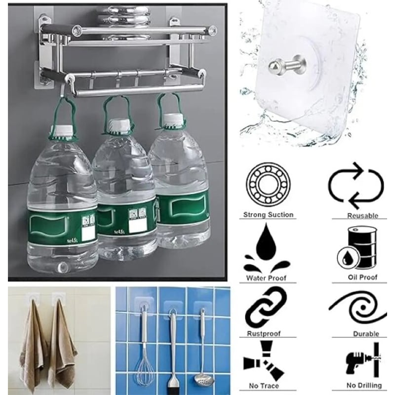 Picture of 10pcs Heavy Duty Wall Mount Hooks - Versatile Adhesive Hangers for Bathroom, Kitchen, Bedroom - Easy Drill-Free Installation, Transparent Finish