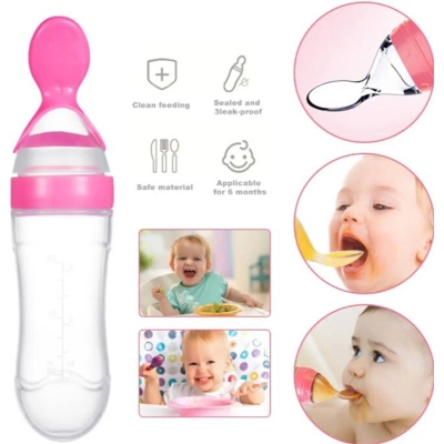 Picture of Baby Silicone Squeeze Spoon Feeder (90ML Bottle) with Fruit Pacifier for Baby-Blue