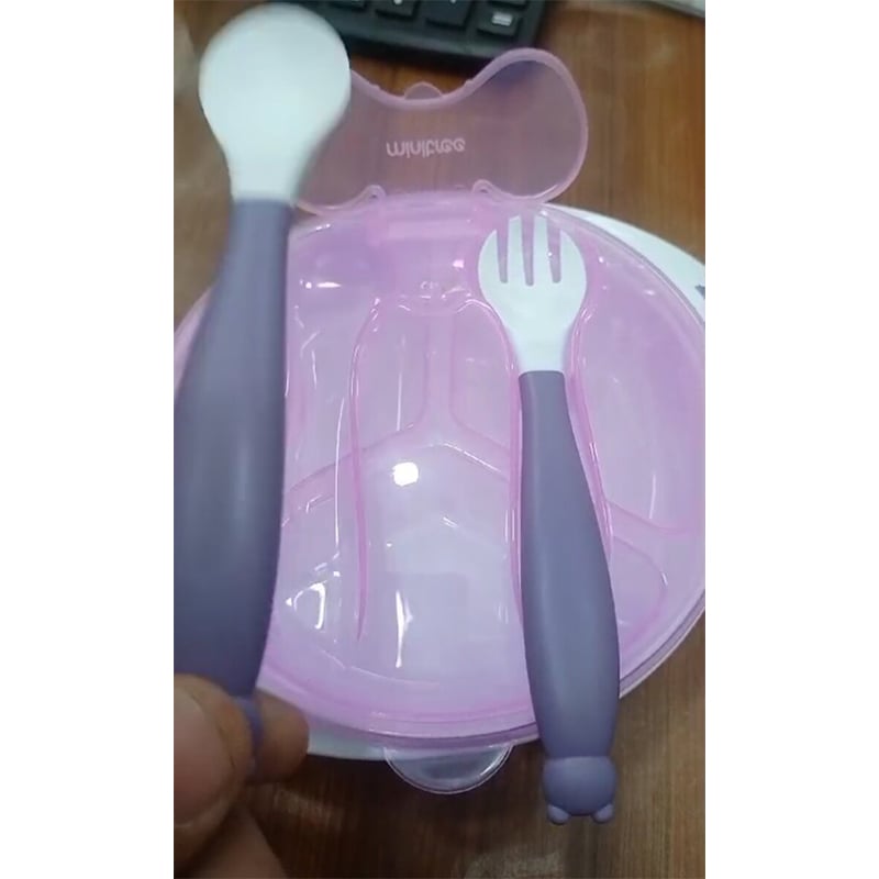 Picture of Baby Bowl And Spoon Toddler Feeding Set Cutlery Assorted Colours Suction-Multicolor
