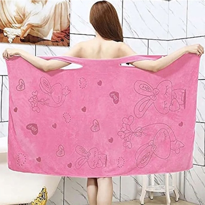 Picture of Bathroom Women Bath Towels Wearable Towel Dress Beach Adults Bath Gown SPA Sling Robes Home Nightwear Microfiber Women Bathrobe