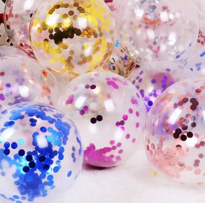 Picture of Confetti Latex Transparent Balloon/New Amazon Clear confetti balloons birthday wedding party balloons decoration latex ,[ 5 pcs ] confetti balloon - White