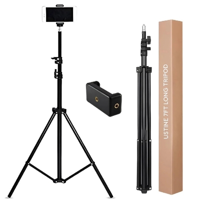 Picture of 6 Feet Adjustable Tripod Stand Holder For Mobile With Mic Flexibility Uneven Location-Black