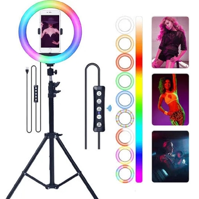 Picture of 12" RGB LED Soft Ring Light with 7Fit Stand With Universal USB Plug Interface for Photography Makeup YouTube Video Shooting-Black