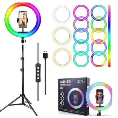Picture of 10 inch RGB LED Soft Ring Light with Tripod Stand for Photography Makeup YouTube Video Shooting Selfie-Black