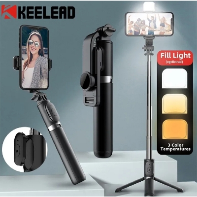 Picture of Q07 (100cm) Bluetooth Integrated Selfie Stick with Light and Bluetooth Remote Control-Black