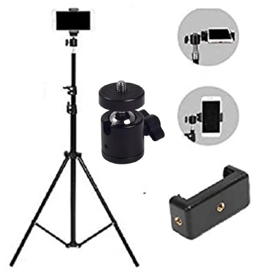 Picture of 6 Feet Tripod Stand with 360 Degree Horizontal and Vertical Rotation Ball Head and Mobile Holder Compatible With Smartphone 6 Feet Tripod Stand with 360 Degree Horizontal and Vertical Rotation Ball Head and Mobile Holder Compatible With Smartphone-Black