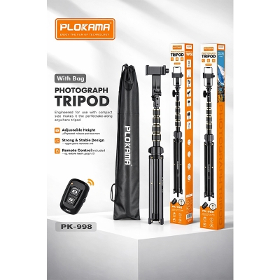 Picture of PLOKAMA PK-998 Professional Tripod Stand with Remote Control & Carry Bag for Mobile & Camera-Black