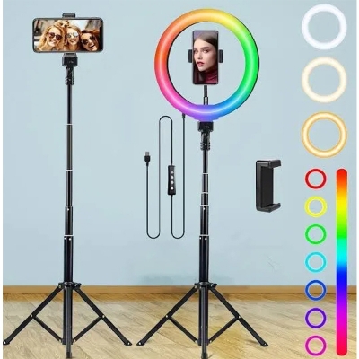 Picture of 10 inch RGB LED Soft Ring Light with Tripod Stand for Photography Makeup YouTube Video Shooting Selfie-RGB 10 SET