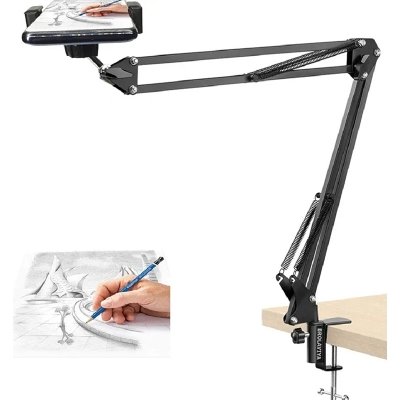 Picture of Overhead Video Stand Tripod Phone Holder Articulating Arm Phone Mount ChromLives Table Top Scissor Arm Stand Tablet Arm Holder for Phone,Live Streaming,Baking,Crafting,Videos and More Tripod-Black
