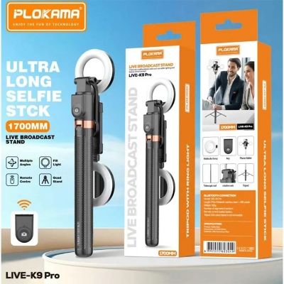 Picture of Plokama K9 Pro Double LED Selfie Stick Tripod-Black