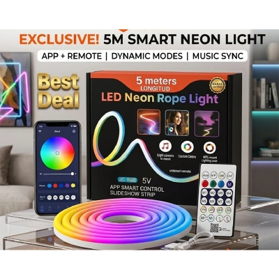Picture of 5m/ 16 feet USB RGB Neon LED Strip Waterproof Flexible Ribbon Tape Neon Lights with App and Remote Control for Home Room Decoration 5-Multicolor