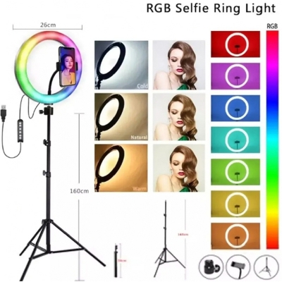 Picture of 10 inch RGB LED Soft Ring Light with Tripod Stand for Photography Makeup YouTube Video Shooting Selfie-Multicolor